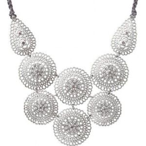 Silver Medallion Layered Bib Necklace